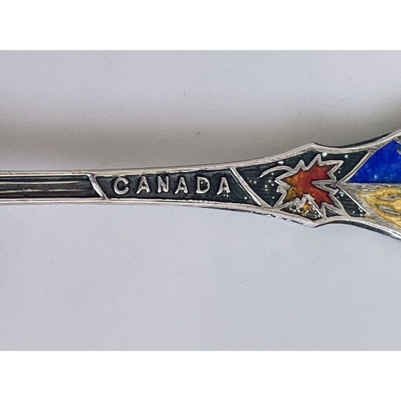 Vintage Canadian Souvenir Sterling Cocktail pickle Fork Enamel - Picture 4 of 12